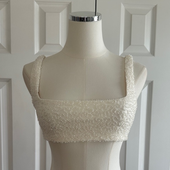 NWT Oh Polly White Beaded Bralette Embellished Square Neck Crop Top Size US4